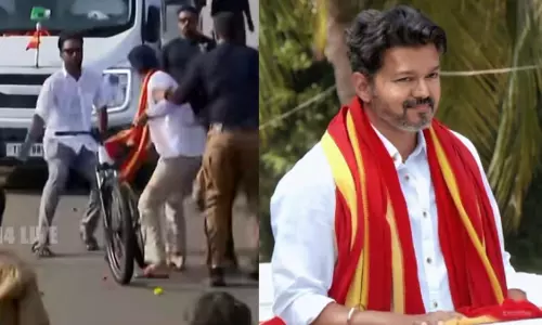 വിജയ്‌യുടെ പ്രചാരണത്തിനിടെ ഫ്ലവർ ബോൾ ഏറ്; പരിഭ്രാന്തനായി താരം പിന്തിരിഞ്ഞോടി