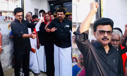 Stalin burns copy of delimitation bill, leads black flag protest against Centre