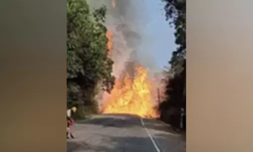 ദേ​ശീ​യ​പാ​ത​യി​ൽ പെ​ട്രോ​ൾ ടാ​ങ്ക​റി​ന് തീ​പി​ടി​ച്ചു