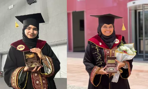 ഖത്തർ യൂനിവേഴ്സിറ്റിയിൽ സ്വർണമെഡൽ നേട്ടവുമായി മലയാളി വിദ്യാർഥിനികൾ ഖത്തർ യൂനിവേഴ്സിറ്റിയിൽ സ്വർണമെഡൽ നേട്ടവുമായി മലയാളി വിദ്യാർഥിനികൾ