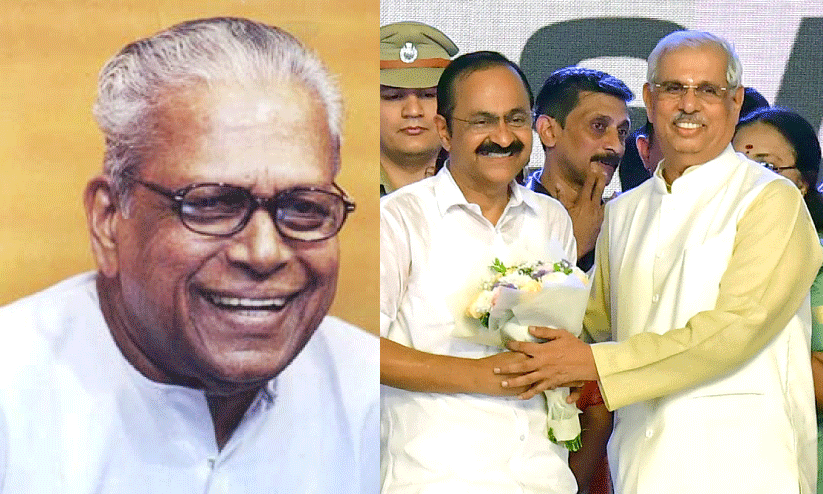 വി.എസ്. അച്യുതാനന്ദൻ,മുഖ്യമന്ത്രി വി.ഡി. സതീശനെ ഗവർണർ രാജേന്ദ്ര വിശ്വനാഥ് ആർലേകർ അഭിനന്ദിക്കുന്നു
