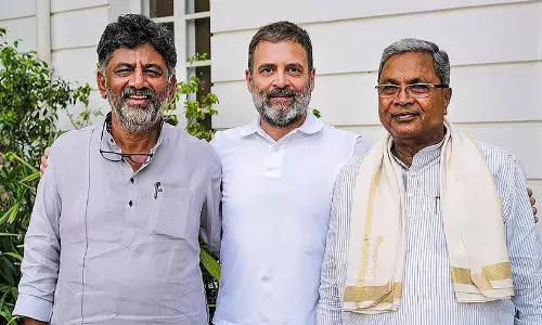 Siddaramaiah, D K Shivakumar, Rahul Gandhi