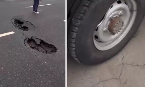 Potholes formed on the Delhi-Dehradun Expressway