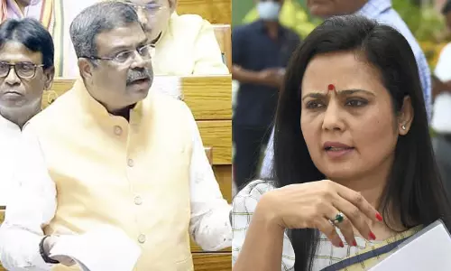 Union Education Minister Dharmendra Pradhan and Trinamool Congress MP Mahua Moitra