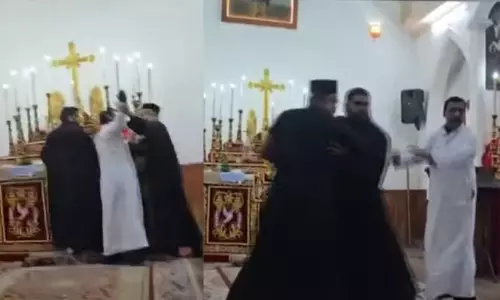 Priests fight each other in Piravam church