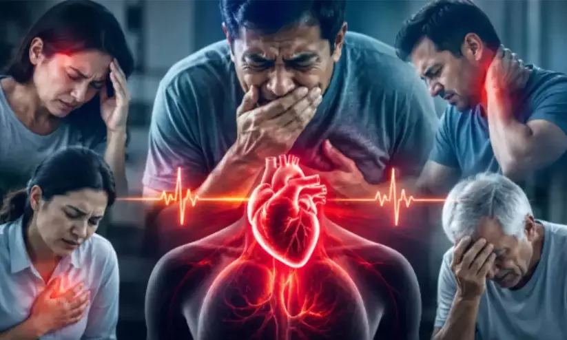 Early warning symptoms of a heart attack represented conceptually Early warning symptoms of a heart attack represented conceptually