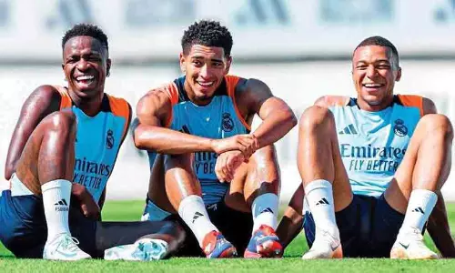 Real Madrid players Kylian Mbappe, Vinicius Jr, Jude Bellingham La Liga