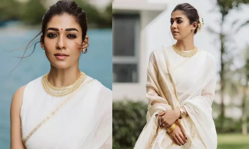 ഓണത്തിന് സ്റ്റൈൽ ചെയ്യാന് നയന്താരയുടെ മിനിമൽ ഐവറി സാരി ലുക്ക് ഓണത്തിന് സ്റ്റൈൽ ചെയ്യാന് നയന്താരയുടെ മിനിമൽ ഐവറി സാരി ലുക്ക്