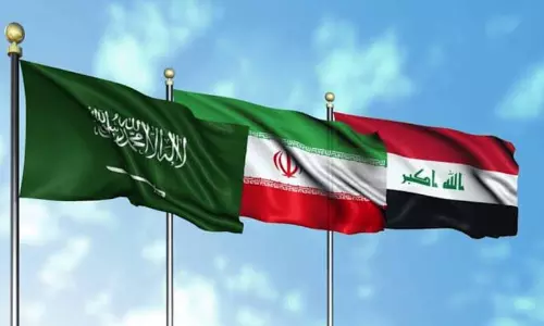 Representation of flags of Iraq, Iran, and Saudi Arabia symbolizing proposed regional security council.