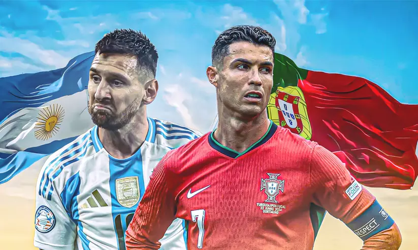 Lionel Messi in Argentina jersey and Cristiano Ronaldo in Portugal kit Lionel Messi in Argentina jersey and Cristiano Ronaldo in Portugal kit