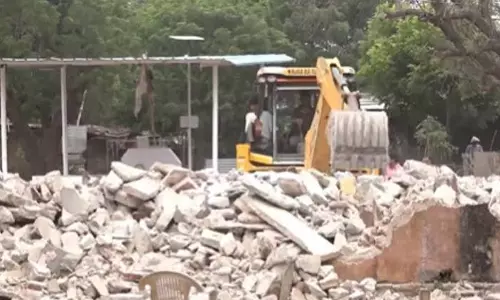 Dilapidated government school building in Jaipurs Rampura being demolished after protests.