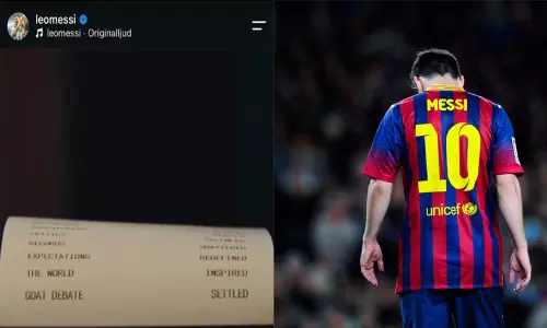 Lionel Messis receipt-style Instagram graphic showing his career trophies and achievements.