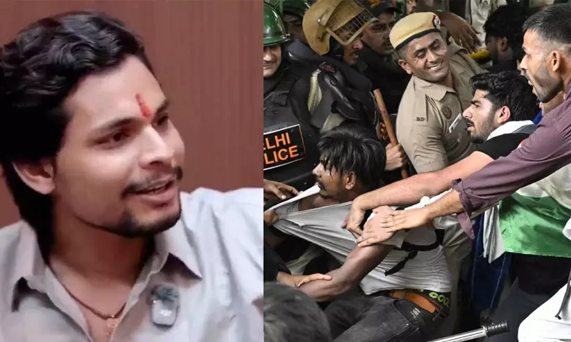 Heavy security deployment outside Parliament Street police station as CJP members protest against Swatantra Bhardwaj. Heavy security deployment outside Parliament Street police station as CJP members protest against Swatantra Bhardwaj.