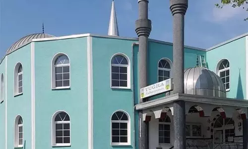 Exterior of the vandalised Tugra Mosque premises in Gelsenkirchen, Germany.