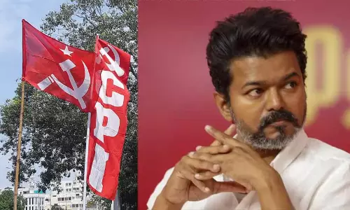 CPI and CPM leaders addressing a press conference regarding their independent contest in the Tamil Nadu by-elections CPI and CPM leaders addressing a press conference regarding their independent contest in the Tamil Nadu by-elections