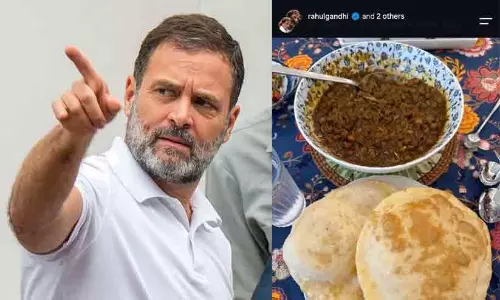 A plate of chole bhature shared by Rahul Gandhi on social media following the vegetarian dinner at the BRICS summit