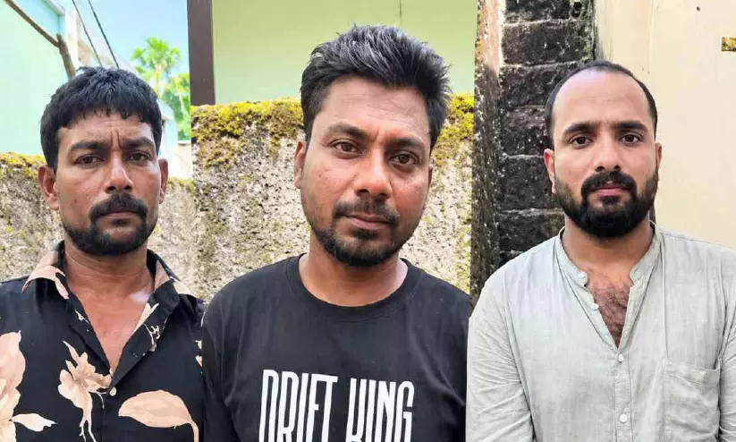 വീടിന് സമീപം ലഹരിമരുന്ന് ശേഖരം; കുമരനെല്ലൂരിൽ എം.ഡി.എം.എയുമായി മൂന്ന് യുവാക്കൾ പിടിയിൽ വീടിന് സമീപം ലഹരിമരുന്ന് ശേഖരം; കുമരനെല്ലൂരിൽ എം.ഡി.എം.എയുമായി മൂന്ന് യുവാക്കൾ പിടിയിൽ