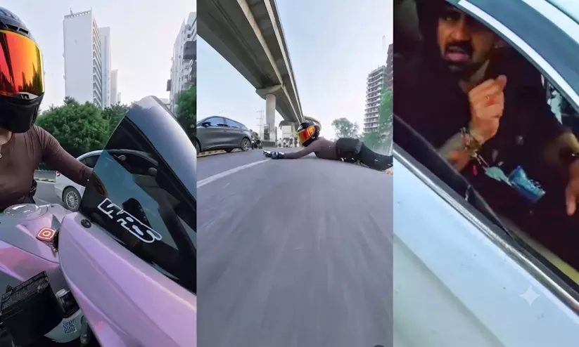 ഗുരുഗ്രാമിൽ വനിതാ ബൈക്ക് റൈഡറെ കാർ ഇടിച്ചുവീഴ്ത്തി; മദ്യലഹരിയിൽ പിന്തുടർന്ന് ഇടിച്ചെന്ന് പരാതി, ദൃശ്യങ്ങൾ വൈറൽ ഗുരുഗ്രാമിൽ വനിതാ ബൈക്ക് റൈഡറെ കാർ ഇടിച്ചുവീഴ്ത്തി; മദ്യലഹരിയിൽ പിന്തുടർന്ന് ഇടിച്ചെന്ന് പരാതി, ദൃശ്യങ്ങൾ വൈറൽ