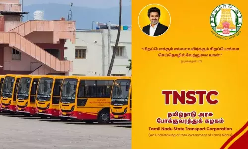 സർവം മഞ്ഞയും ചുവപ്പും! പുതിയ ടി.എൻ.എസ്.ടി.സി ബസും ബുക്കിങ് ആപ്പും ടി.വി.കെയുടെ നിറത്തിൽ