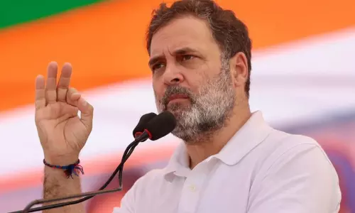 Leader of Opposition Rahul Gandhi speaking to the media regarding public issues in Madhya Pradesh.