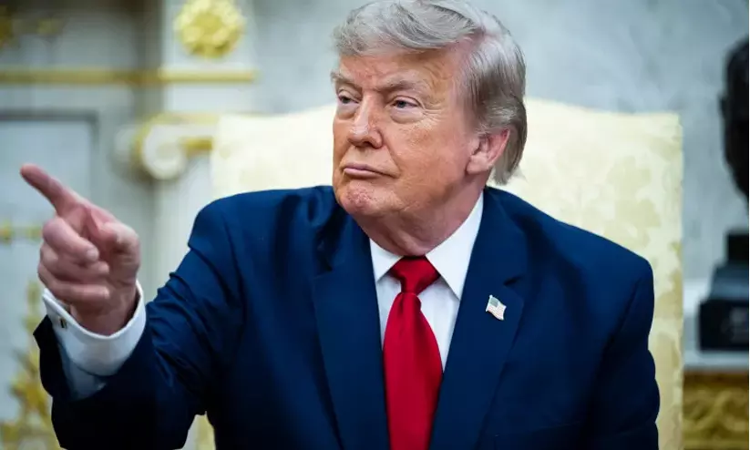 US President Donald Trump addressing the media on international security policies. US President Donald Trump addressing the media on international security policies.