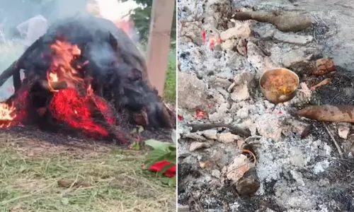 കത്തുന്ന ചിതയിൽ കോഴിയിറച്ചി പാകം ചെയ്ത് താന്ത്രിക കർമം; യുപിയിൽ മൂന്നുപേർ അറസ്റ്റിൽ