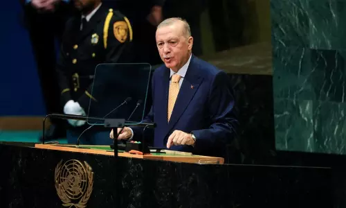 Turkish President Recep Tayyip Erdogan addressing the United Nations General Assembly in New York. Turkish President Recep Tayyip Erdogan addressing the United Nations General Assembly in New York.