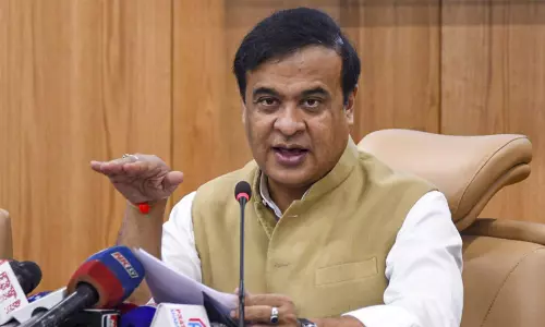 Assam Chief Minister Himanta Biswa Sarma addressing a press conference after a cabinet meeting in Guwahati.