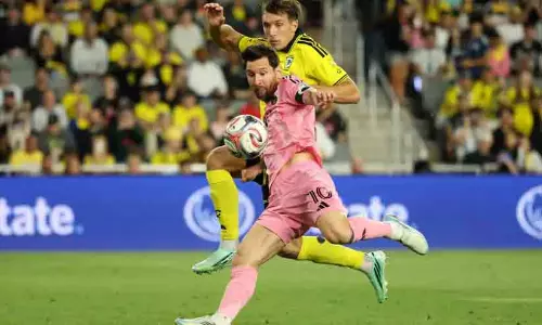 Inter Miami and Columbus Crew players in action during the MLS match