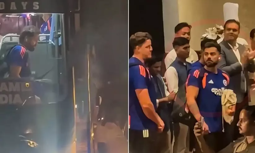 ടീം ബസിൽനിന്ന് ഇറങ്ങവെ രോഹിത് ശർമ കാൽവഴുതി വീണു; ഹോട്ടലിന് മുന്നിൽ കാത്തുനിന്ന് കൊഹ്ലി, വീഡിയോ... ടീം ബസിൽനിന്ന് ഇറങ്ങവെ രോഹിത് ശർമ കാൽവഴുതി വീണു; ഹോട്ടലിന് മുന്നിൽ കാത്തുനിന്ന് കൊഹ്ലി, വീഡിയോ...