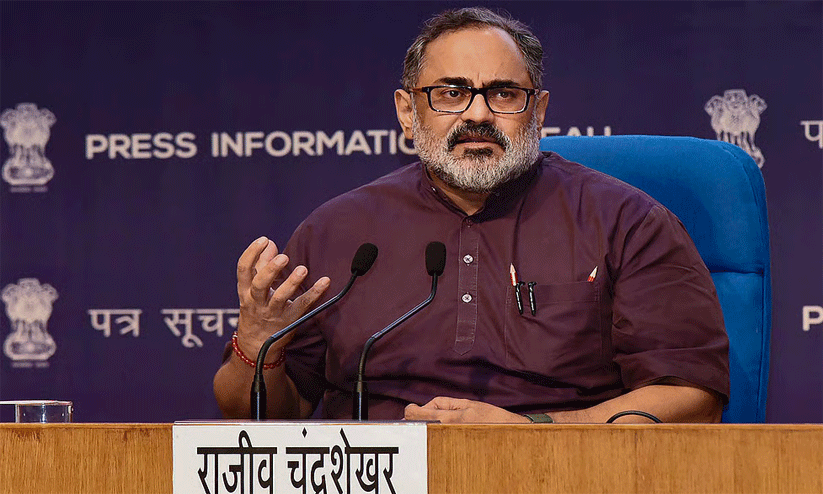 BJP senior leader Rajeev Chandrasekhar addressing a press conference at the party headquarters in New Delhi. BJP senior leader Rajeev Chandrasekhar addressing a press conference at the party headquarters in New Delhi.