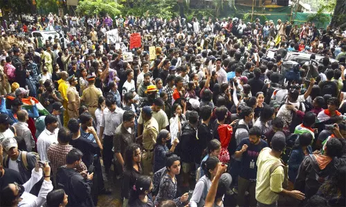 Extensive police barricading and security deployment around Shivaji Park and Dadar station in Mumbai.