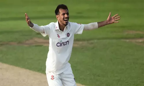 Indian leg-spinner Yuzvendra Chahal posing during a county championship red-ball match.
