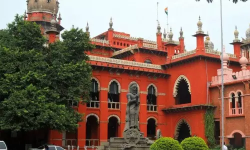 The Madras High Court bench building representing the legal ruling on matrimonial cruelty and childlessness. The Madras High Court bench building representing the legal ruling on matrimonial cruelty and childlessness.