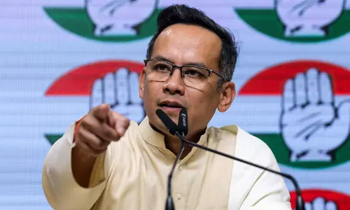 Assam Congress president and Deputy Leader of Opposition Gaurav Gogoi addressing the press.