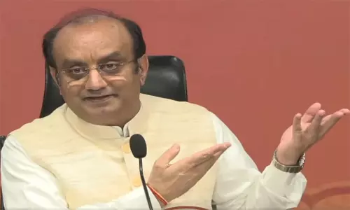 BJP national spokesperson Sudhanshu Trivedi addressing a press conference at the party headquarters in New Delhi.