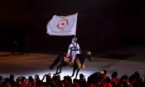 Closing ceremony of Nagoya Asian Games 2026 where flag was handed over to Qatar