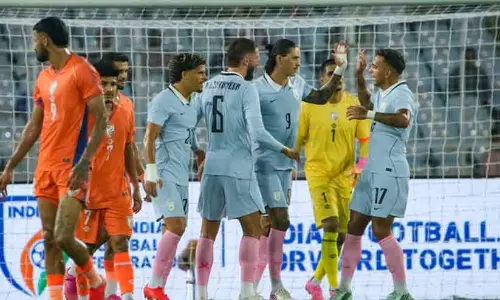 Salt Lake Stadium in Kolkata during the international football friendly match between India and Uruguay