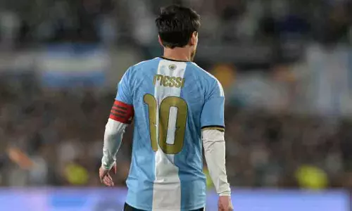 Fans emotional in the stands at El Monumental stadium during Lionel Messis farewell match in Buenos Aires