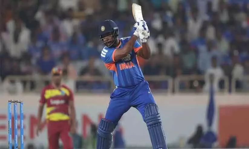 Sanju Samson celebrating his half-century during the second T20I match between India and West Indies in Ranchi Sanju Samson celebrating his half-century during the second T20I match between India and West Indies in Ranchi
