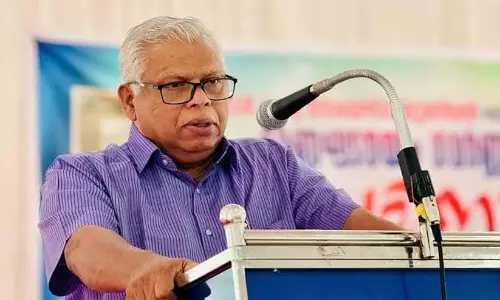 CPM leader MV Jayarajan delivering a speech during the SFI-DYFI protest march in Thiruvananthapuram