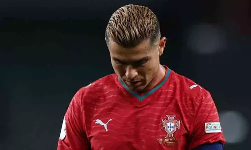 Cristiano Ronaldo during a Portugal training session before the national camp dispute