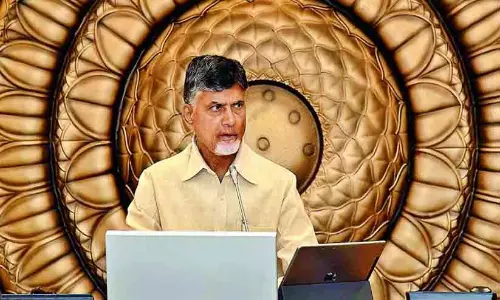 Andhra Pradesh Chief Minister N Chandrababu Naidu chairing the State Cabinet meeting in Amaravati.