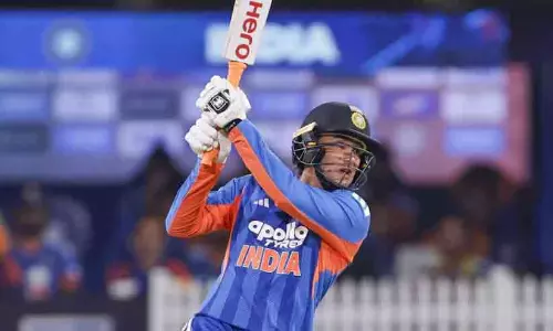 Abhishek Sharma celebrating his record-breaking innings during the 3rd T20I between India and West Indies at Holkar Stadium in Indore