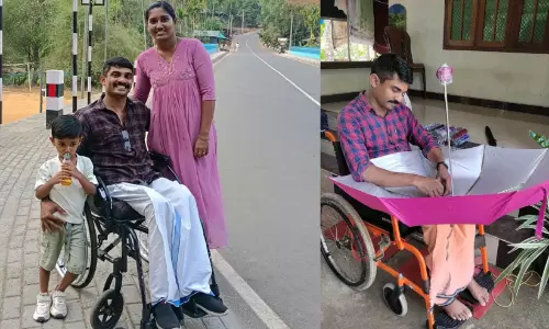 ഓരോ കുടയിലും ഒരു പോരാട്ടത്തിന്‍റെ  കഥ; ചക്രക്കസേരയിലൊതുങ്ങിയ ജീവിതത്തെ മനക്കരുത്തുകൊണ്ട് തിരിച്ചുപിടിച്ച് സുനേഷ്