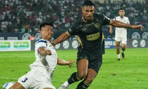 Kerala Blasters players in action during their ISL match against NorthEast United at Indira Gandhi Stadium, Guwahati Kerala Blasters players in action during their ISL match against NorthEast United at Indira Gandhi Stadium, Guwahati