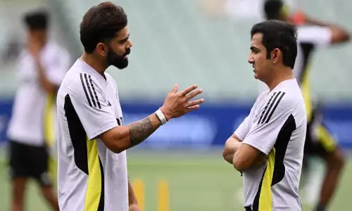 Virat Kohli and Gautam Gambhir on the cricket field