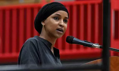 US Representative Ilhan Omar addressing a press conference in Washington US Representative Ilhan Omar addressing a press conference in Washington