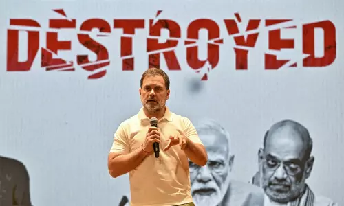 Leader of Opposition Rahul Gandhi addressing a public event on electoral rights and voter roll integrity.