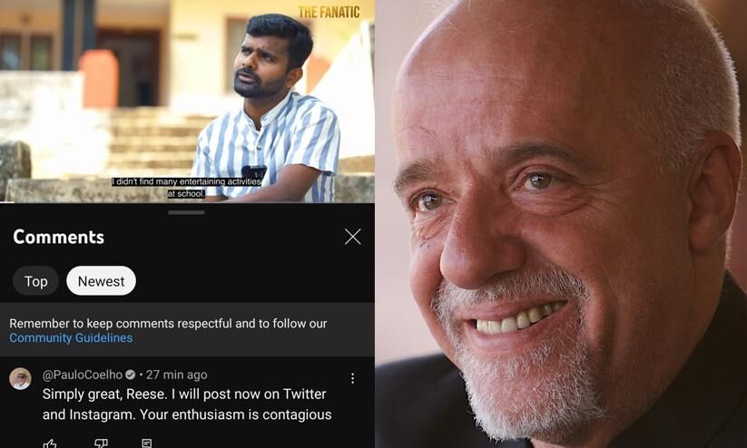 പൗലോ കൊയ്ലോയുടെ കണ്ണുനിറയിച്ച് മൂവാറ്റുപുഴക്കാരൻ റീസ് തോമസ്; ദി ഫനാറ്റിക്ക് പൗലോ കൊയ്ലോയുടെ കണ്ണുനിറയിച്ച് മൂവാറ്റുപുഴക്കാരൻ റീസ് തോമസ്; ദി ഫനാറ്റിക്ക്